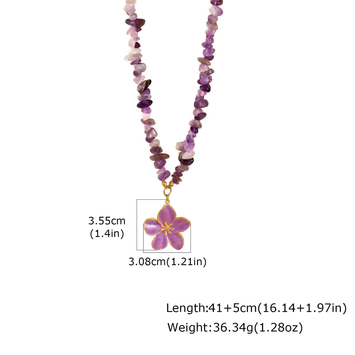 Flower Pendant Necklace – Stainless Steel & Amethyst Beads Pendant Necklace SPOT