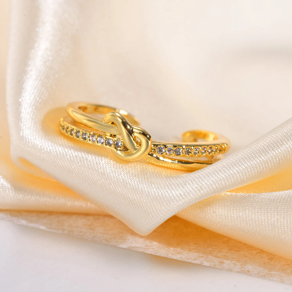 Love Knot Ring Women – 18K Gold CZ Adjustable Ring | Meaeguet Fashion Ring SPOT