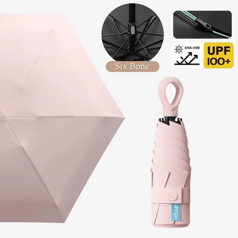 UV Protection Mini Umbrella – Ultralight 6-Fold Sunshade Compact Sun Umbrella SPOT Pink