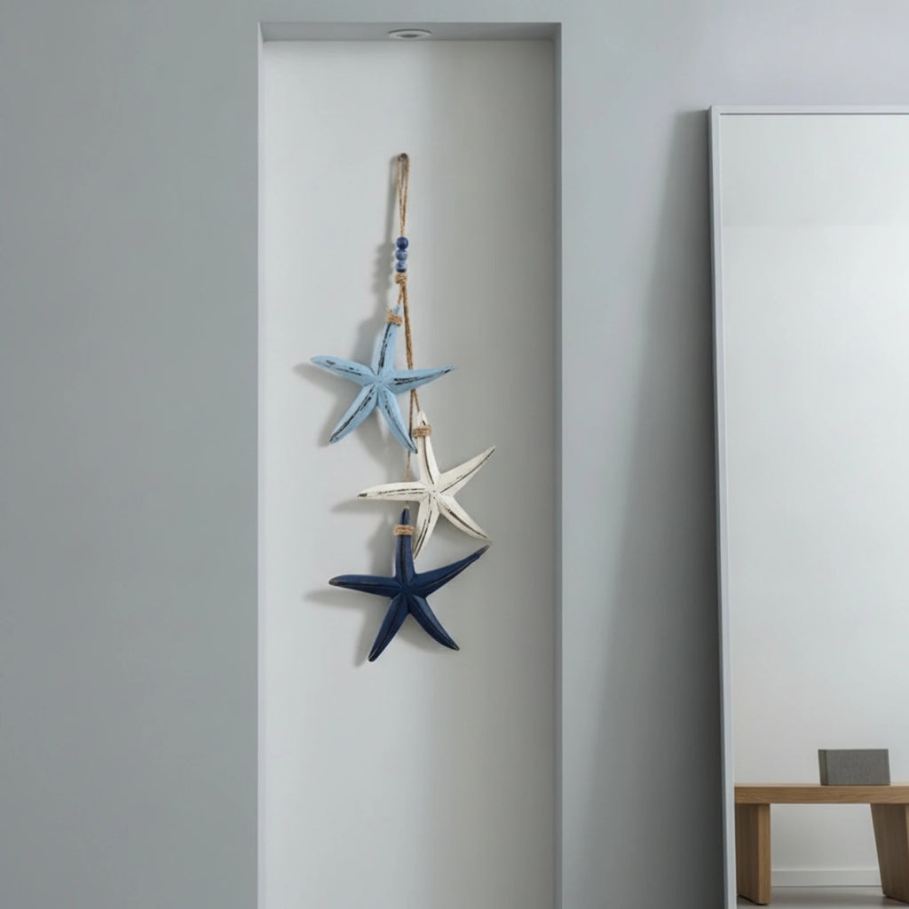 Wooden Sea Star Wall Hanger – Coastal Beaded Ornament, 59cm Coastal Wall Hanging SPOT