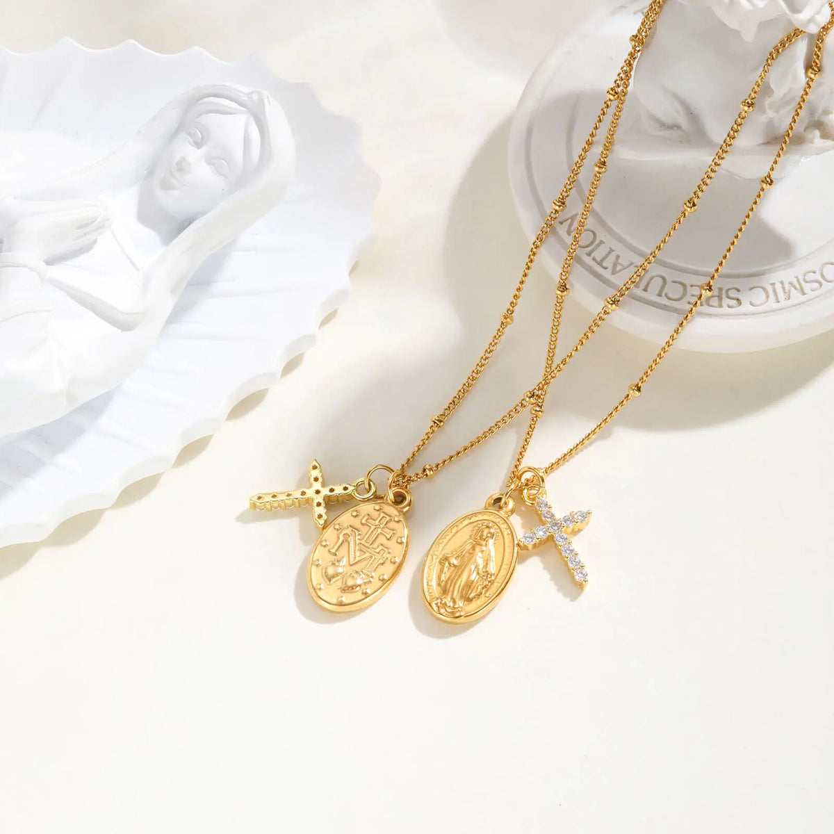 Zirconia Cross Virgin Mary Pendant Necklace – Miraculous Medal Pendant Necklace SPOT