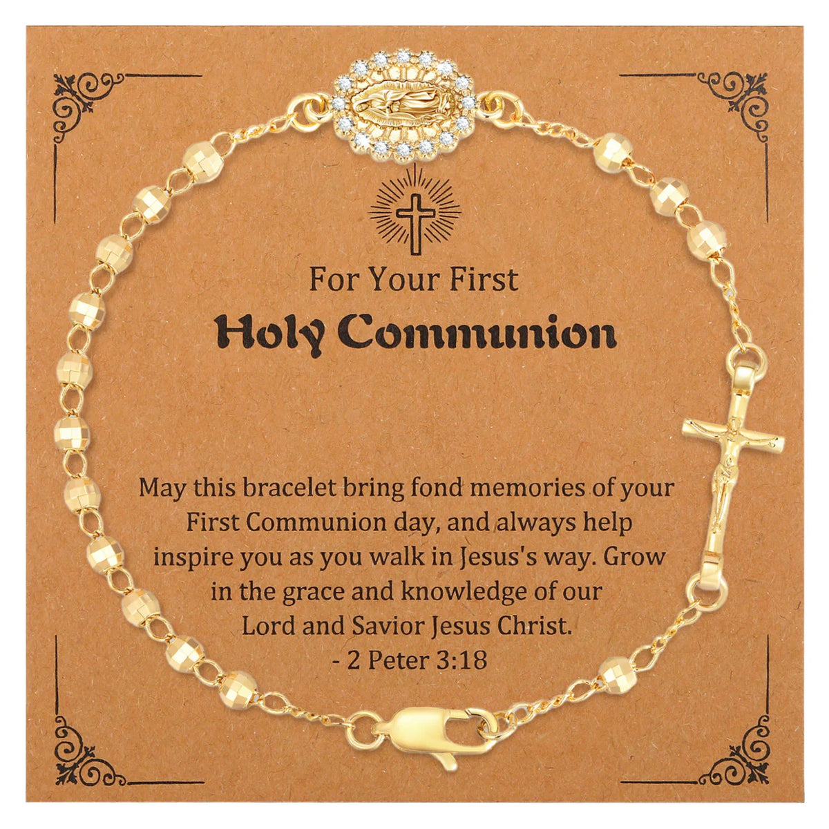 Virgin Mary Rosary Bracelet – Catholic Cross Charm Gift Religious Bracelet SPOT PBR-252G-CD-M052