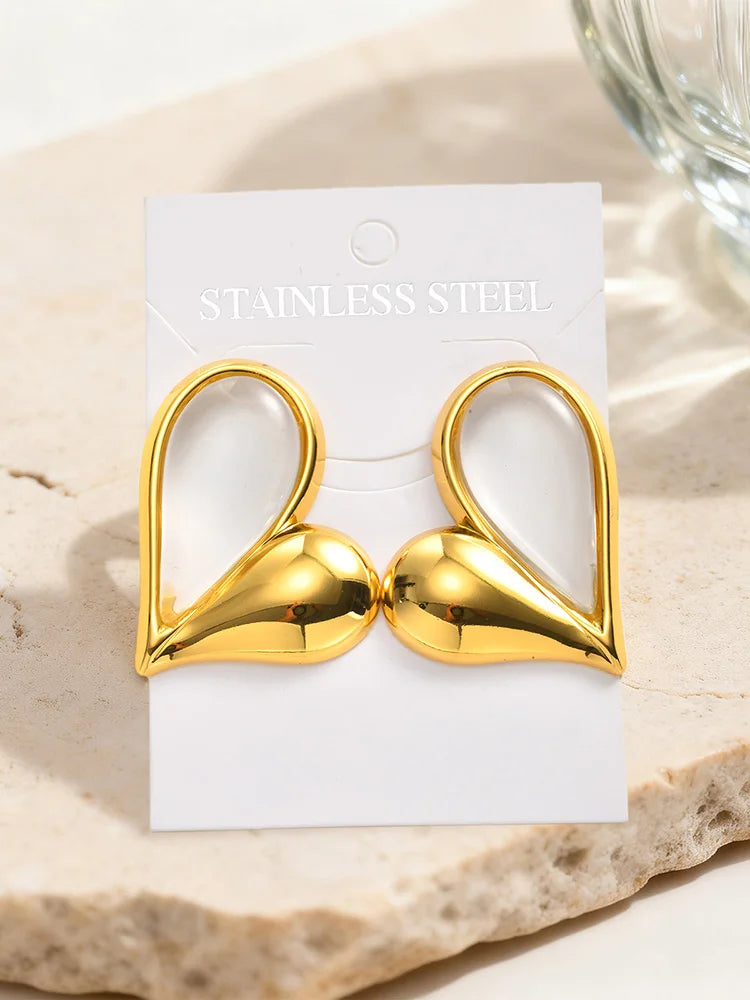 Two-Tone Heart Stud Earrings – Statement Fashion Jewelry Fashion Stud Earrings SPOT