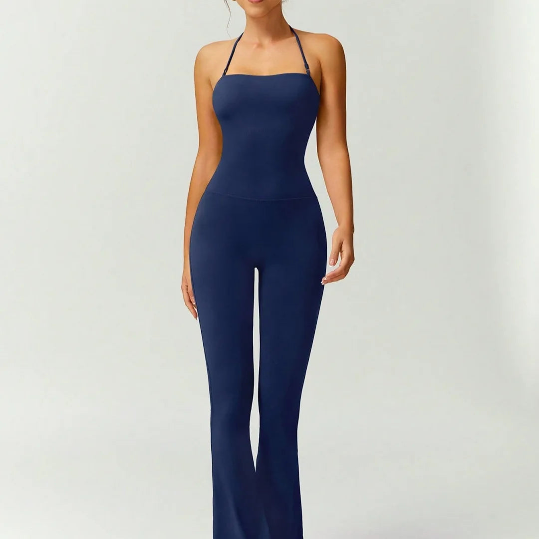 Women's Backless Flared Yoga Jumpsuit – Slim Fit Sportswear Yoga Jumpsuit SPOT S Navy