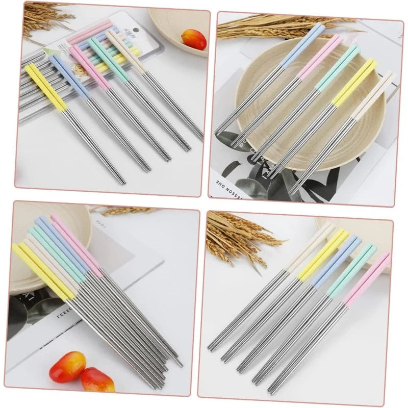 4-Pair Korean Stainless Steel Chopsticks – Anti-Slip Set Chopstick Set SPOT