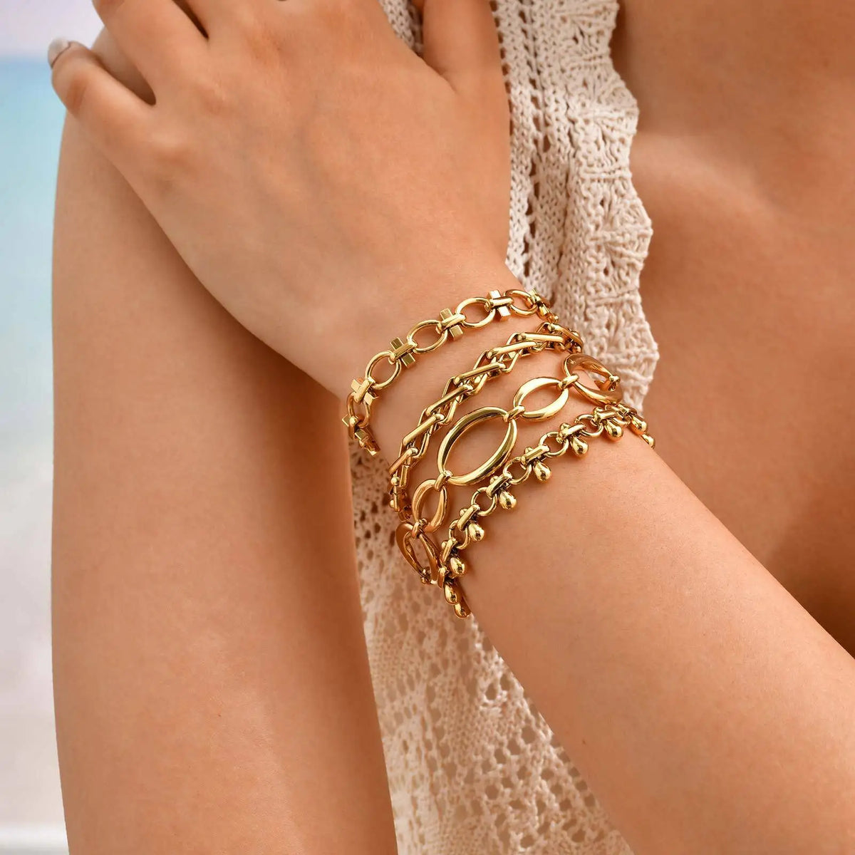 Meaeguet 18K Gold Chunky Chain Bracelet | 316L Stainless Steel Chain Link Bracelet SPOT
