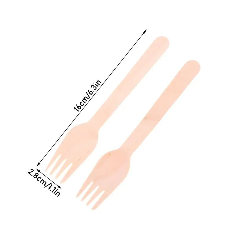 100-Pack Disposable Wooden Forks – Compostable Eco Tableware Disposable Wooden Cutlery SPOT
