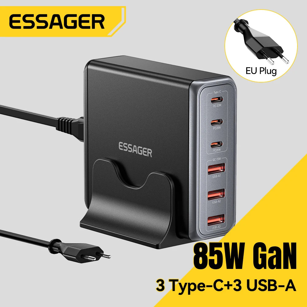 Essager 85W GaN 6-Port USB-C Desktop Fast Charging Station Desktop GaN Charger SPOT