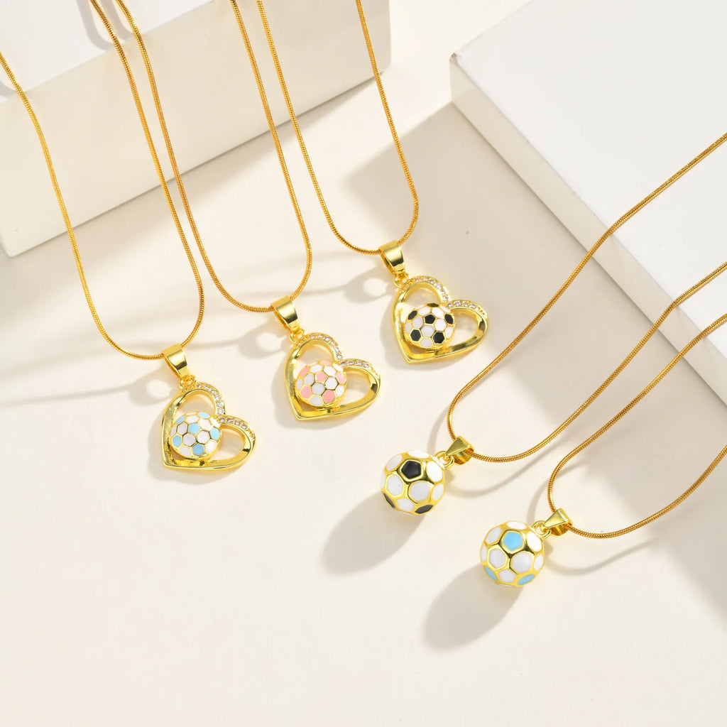 Enamel Soccer Ball Pendant Necklace – 18K Gold Plated Steel Pendant Necklace SPOT