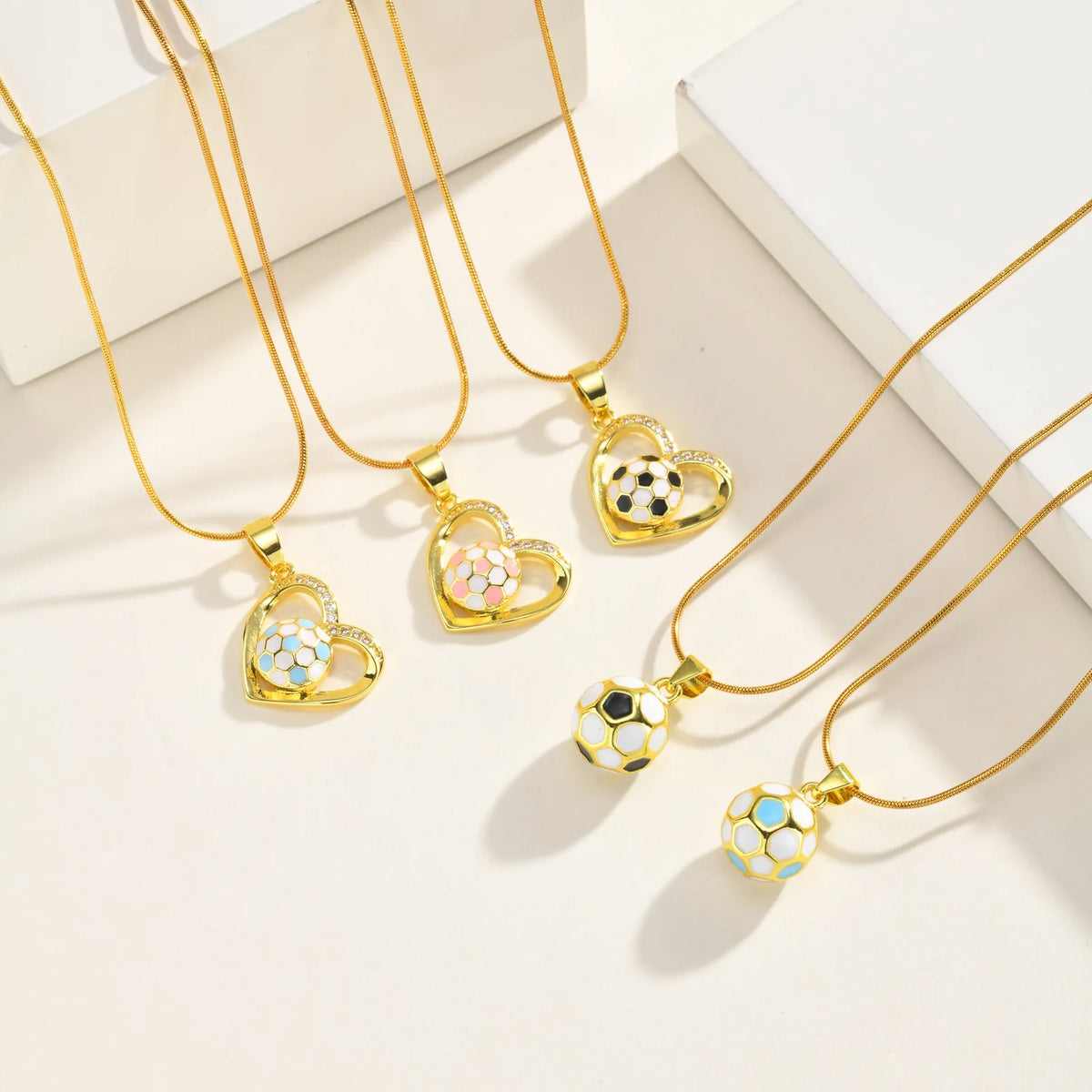 Enamel Soccer Ball Pendant Necklace – 18K Gold Plated Steel Pendant Necklace SPOT