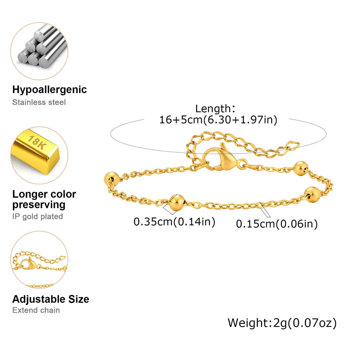 18K Gold Plated Beaded Bracelet – Minimalist Women's Jewelry Beaded Chain Bracelet SPOT