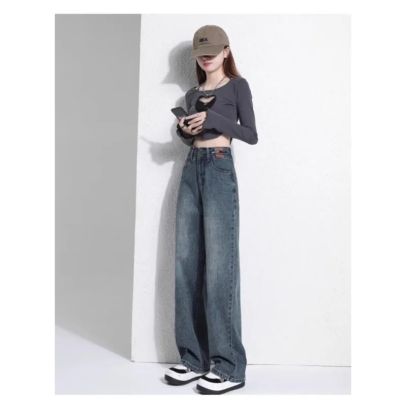 Women's High-Waisted Loose Straight Leg Retro Jeans | Cotton Women's Jeans SPOT