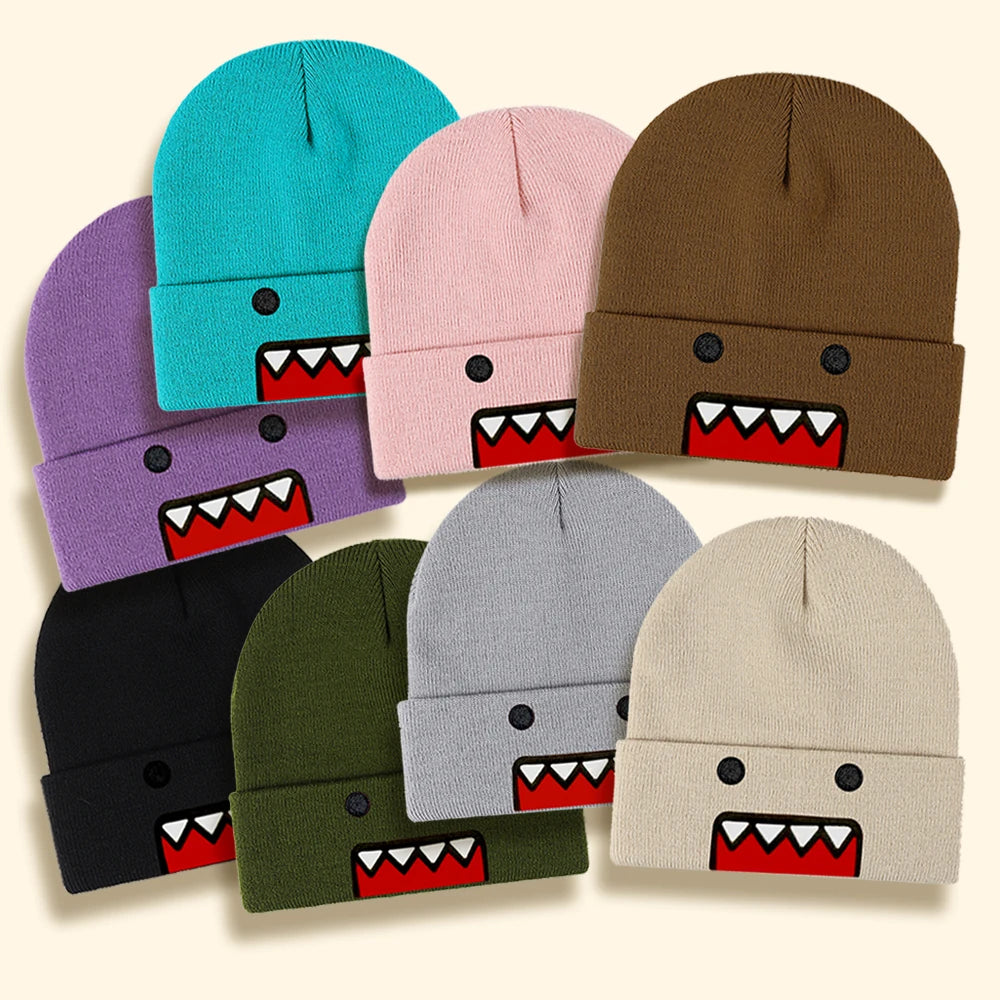 Domo Kun Embroidered Knit Beanie – Unisex Hip Hop Winter Hat Knit Beanie Hat SPOT
