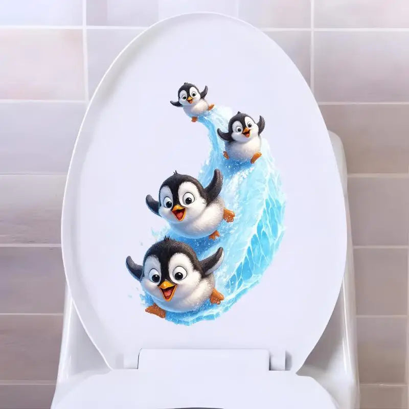 Sliding Penguin Waterproof Vinyl Bathroom Sticker Decal Bathroom Wall Sticker SPOT