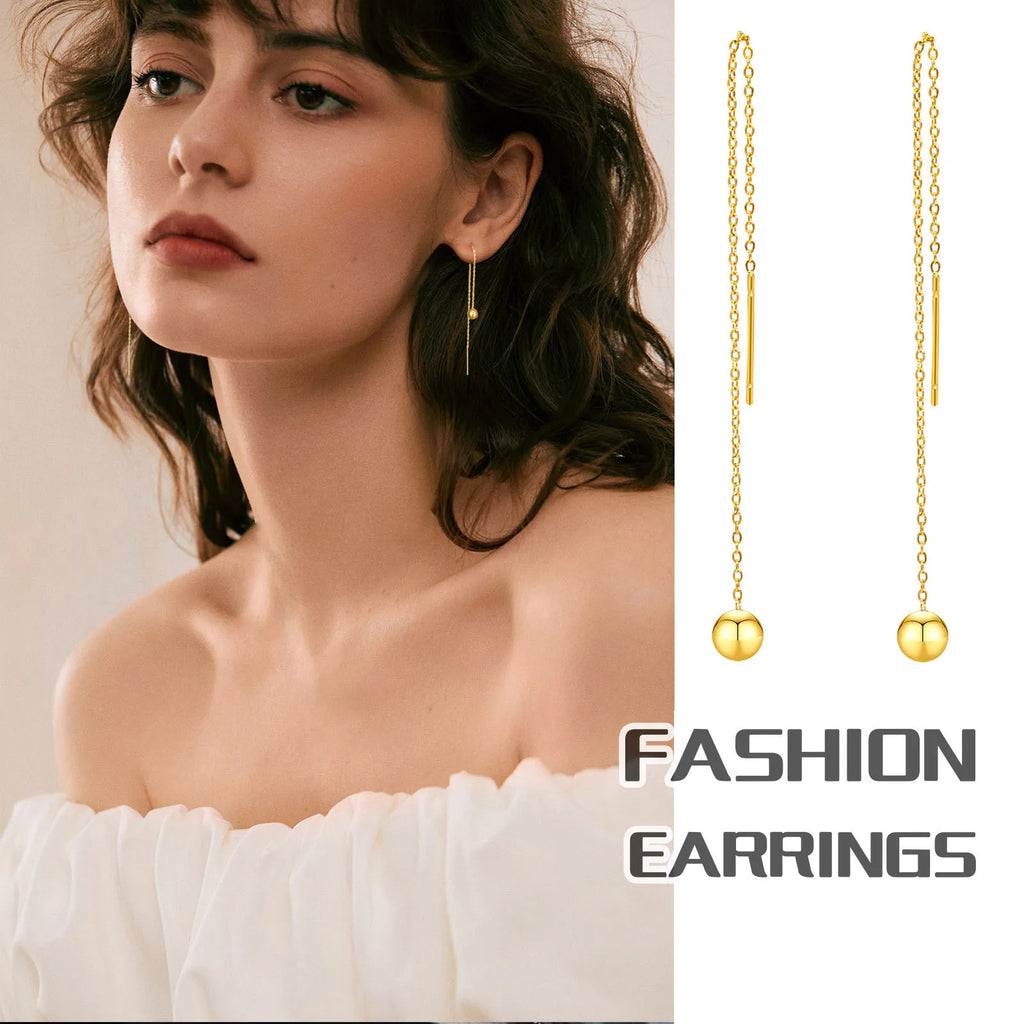 Stainless Steel Ball Dangle Threader Earrings – Long Chain Threader Drop Earrings SPOT
