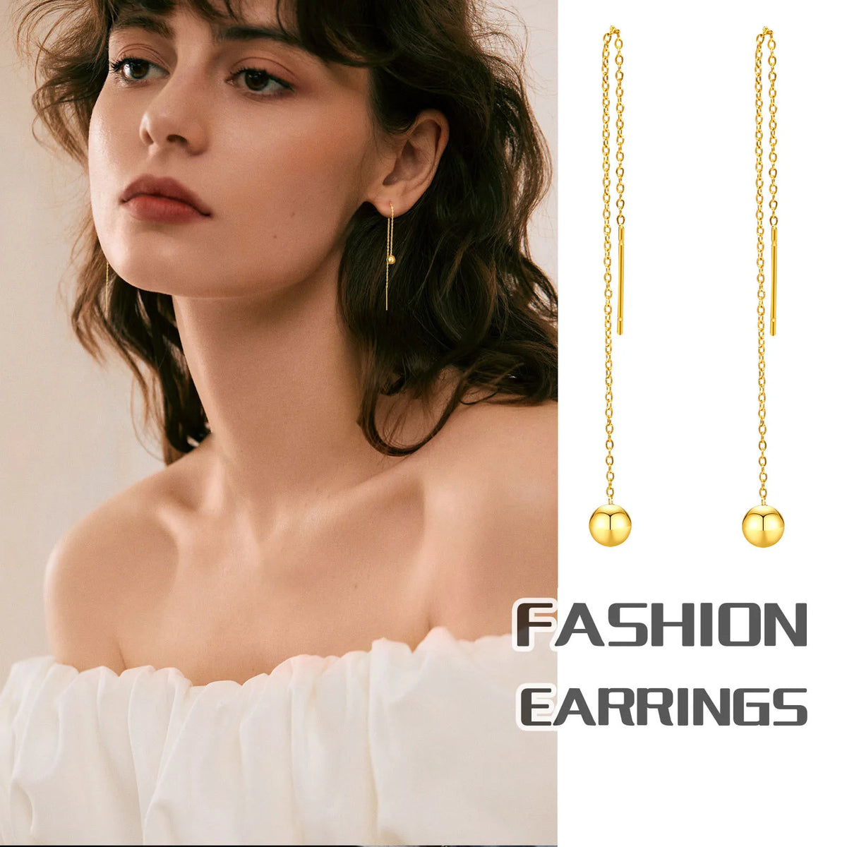 Stainless Steel Ball Dangle Threader Earrings – Long Chain Threader Drop Earrings SPOT