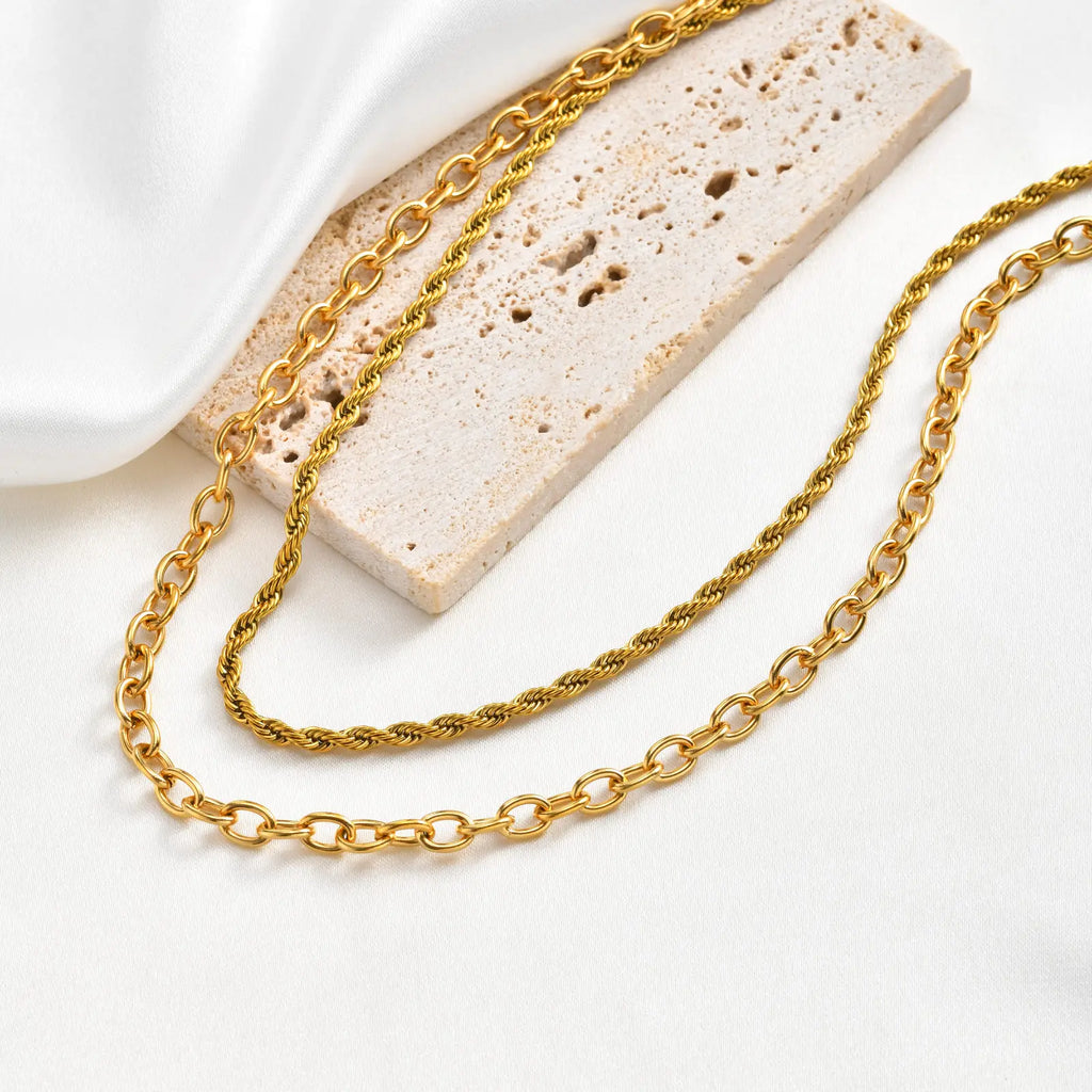 18K Gold PVD Rope Chain Necklace – Waterproof Stainless Steel Chain Necklace SPOT
