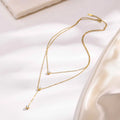 18K Gold Plated CZ Double Layer Pendant Necklace for Women Pendant Necklace SPOT Default Title