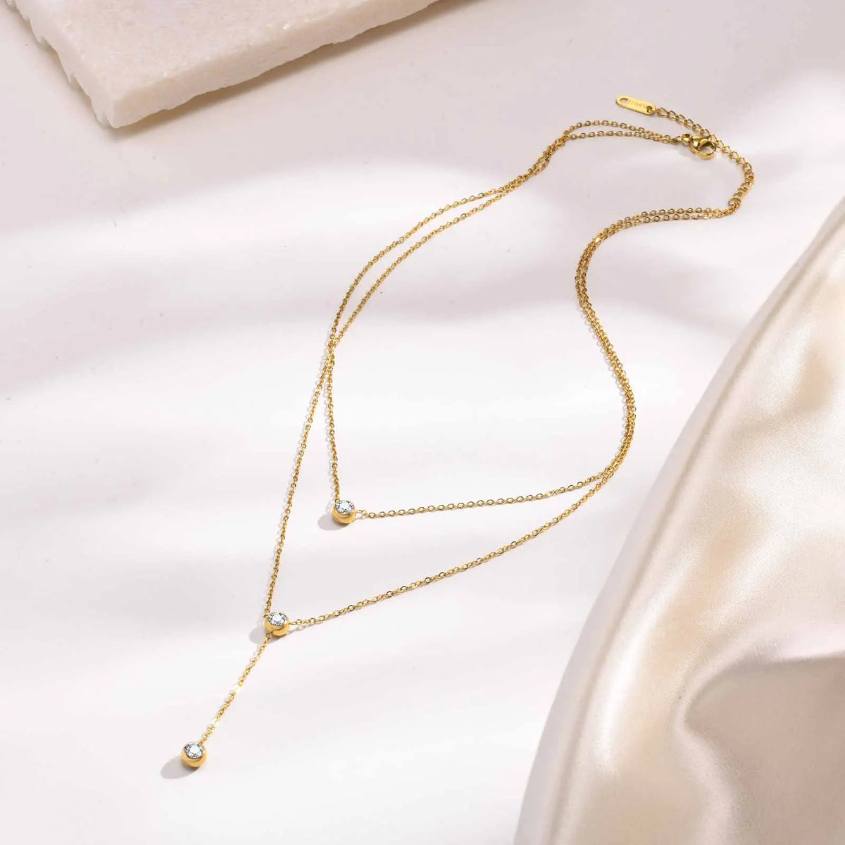 18K Gold Plated CZ Double Layer Pendant Necklace for Women Pendant Necklace SPOT Default Title