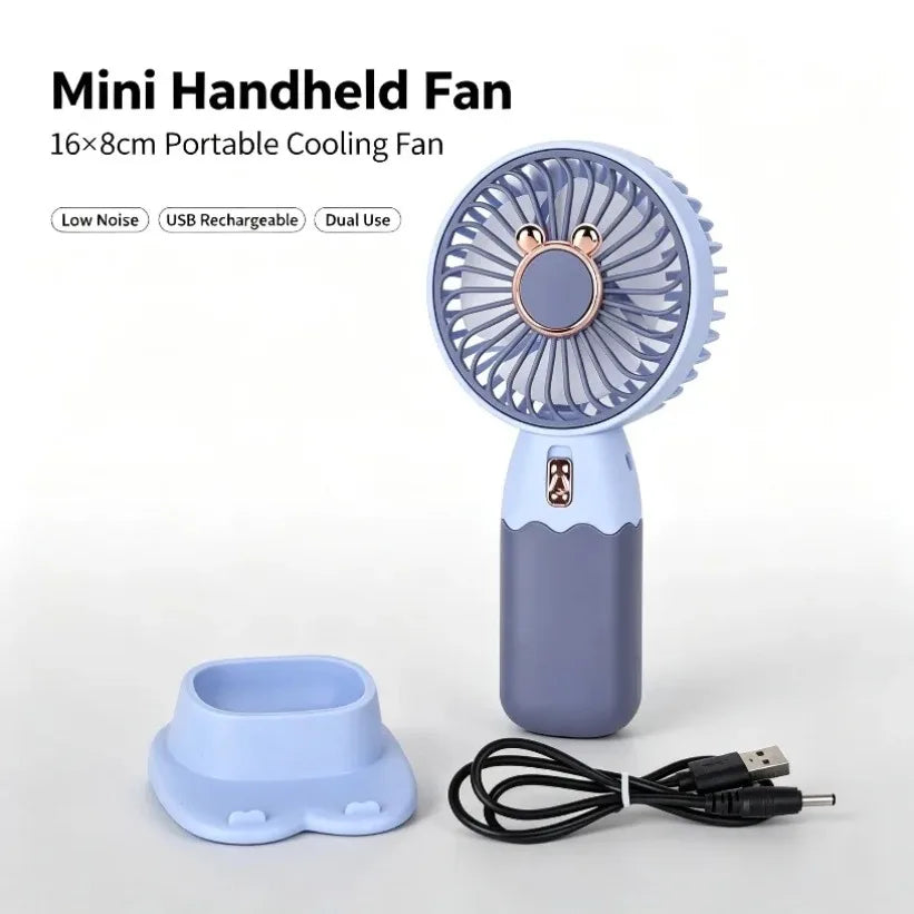 Mini Handheld USB Rechargeable Fan with Desktop Base | Quiet Handheld Portable Fan SPOT