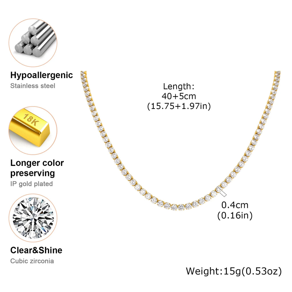 Women's CZ Tennis Necklace – Stainless Steel Iced Out Choker CZ Tennis Necklace SPOT