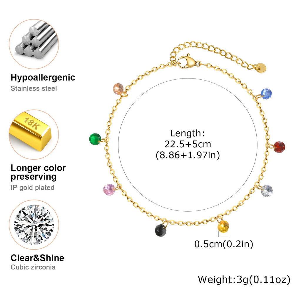 Colorful CZ Anklet – Waterproof Stainless Steel Foot Chain Anklet Bracelet SPOT