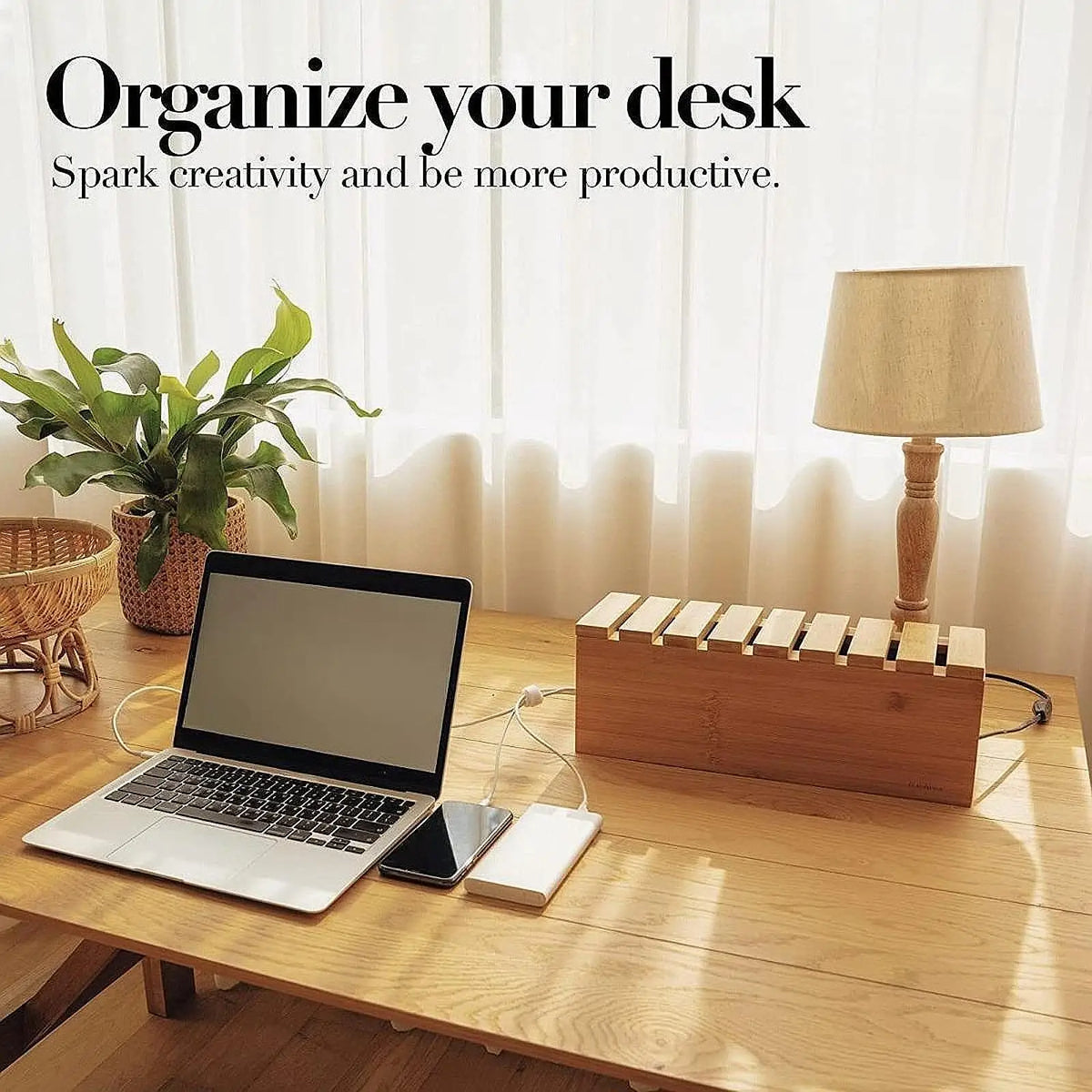 Wooden Cable Management Box – Desk Cord Organizer Cable Management Box SPOT