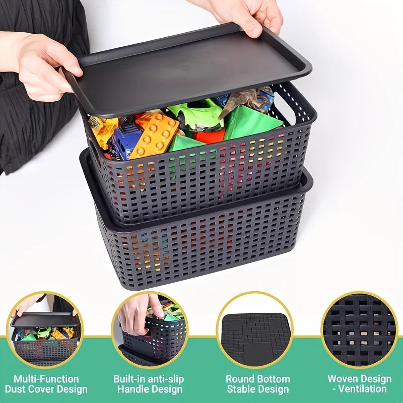 Stackable Plastic Storage Baskets with Lid – Multi-Purpose Storage Basket SPOT