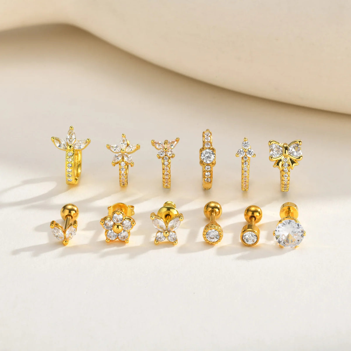 2-Pack Gold Huggie Hoop Earrings – Hypoallergenic CZ Set Huggie Hoop Earrings SPOT