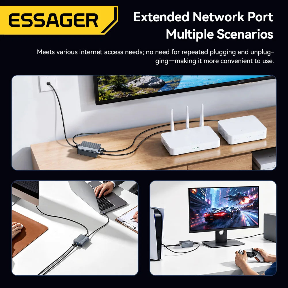 Essager RJ45 Ethernet Splitter 1000Mbps – 1 to 2 Ways Adapter Ethernet Splitter Adapter SPOT