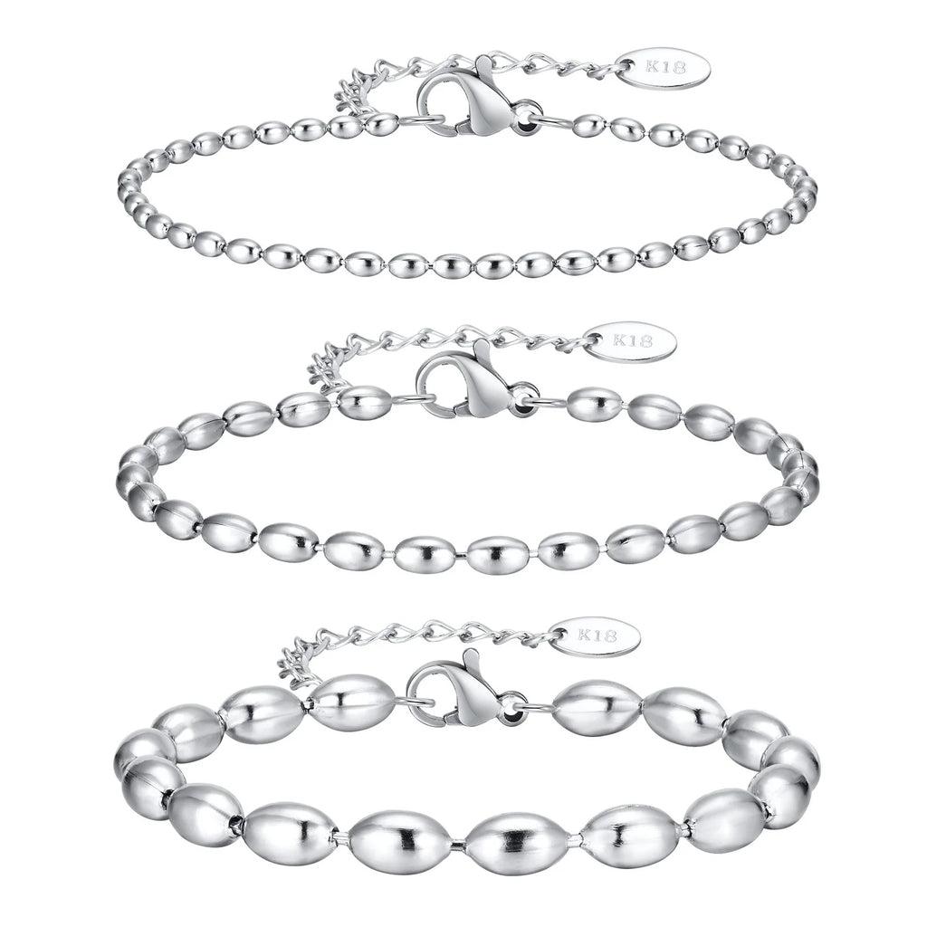 18K Gold Plated Oval Beaded Bracelet – Stackable Bangle Women Beaded Chain Bracelet SPOT Silver Color 5mm