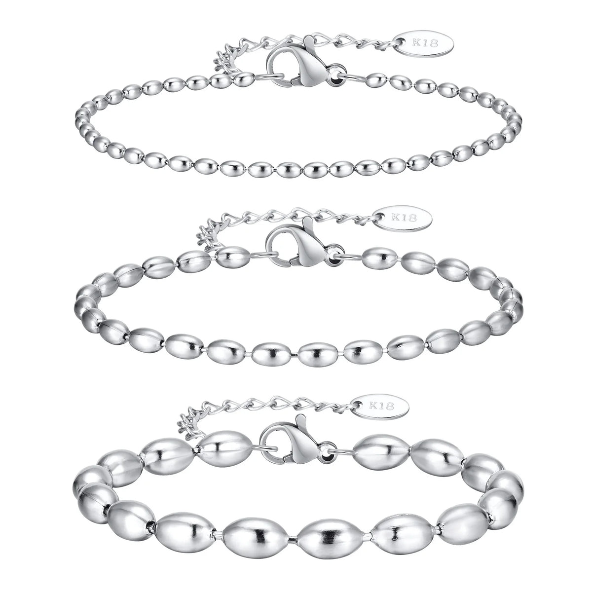 18K Gold Plated Oval Beaded Bracelet – Stackable Bangle Women Beaded Chain Bracelet SPOT Silver Color 5mm