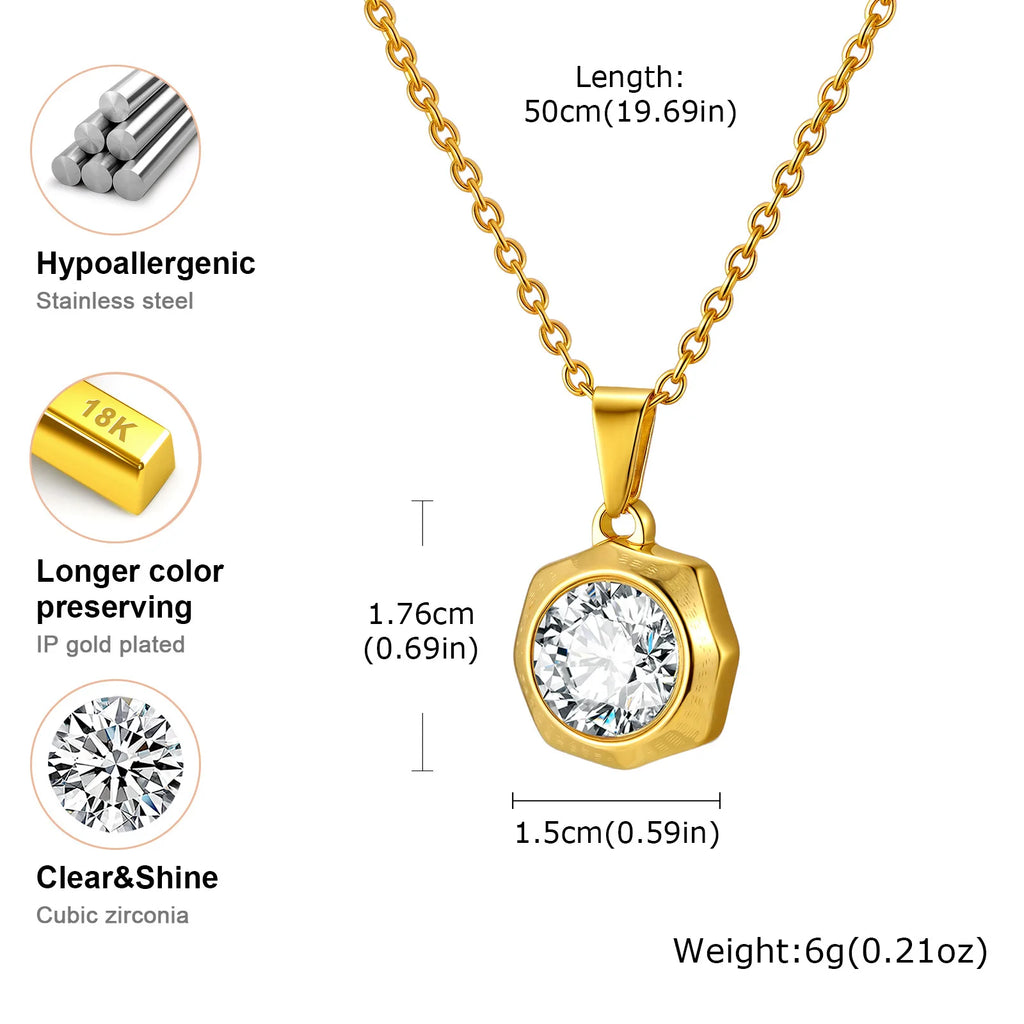 316L Stainless Steel Geometric Zircon Pendant Necklace Women Pendant Necklace SPOT