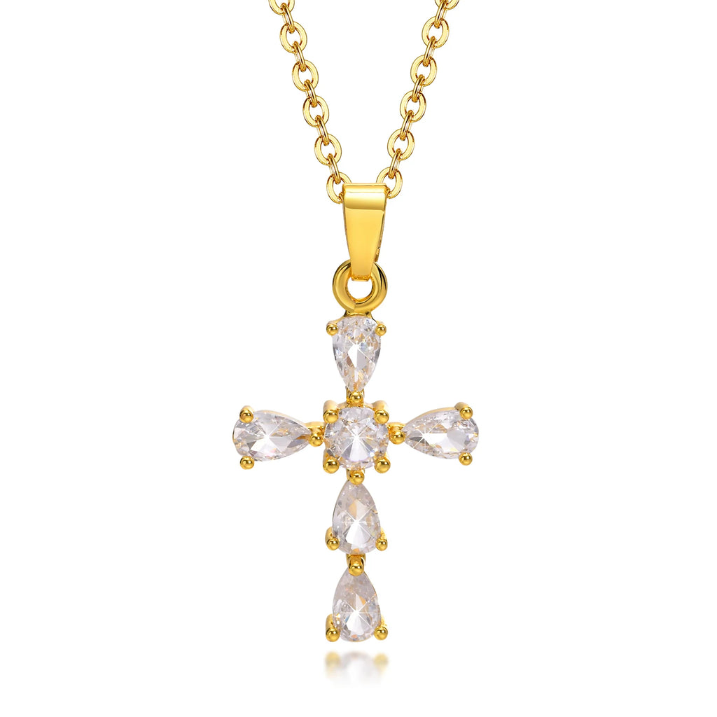 CZ Cross Pendant Necklace for Women – Gold Adjustable Chain Cross Pendant Necklace SPOT NC-1218GW
