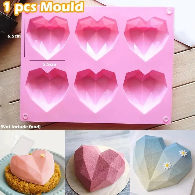 6-Cavity Heart Diamond Silicone Baking Mold – Cake & Mousse Silicone Baking Mold SPOT