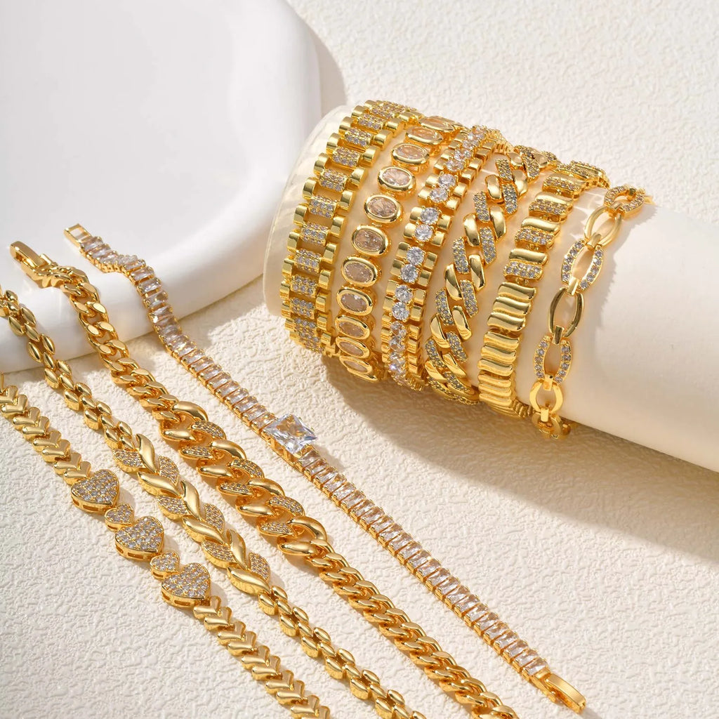 Meaeguet Heart Pavé CZ Tennis Bracelet – Gold Link Jewelry Tennis Bracelet SPOT
