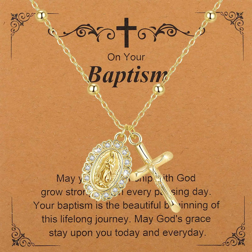 Virgin Mary Zirconia Cross Necklace – Hypoallergenic Gold Gift Pendant Necklace SPOT