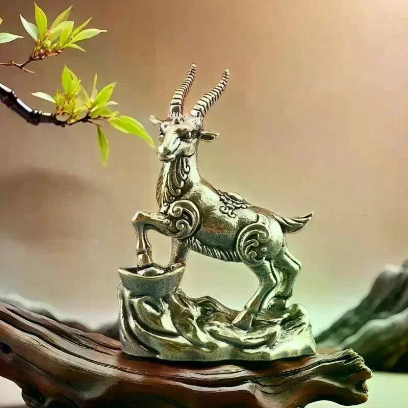 Vintage Lucky Antelope Statue – Brass-Finish Resin Desktop Decor Decorative Figurine SPOT
