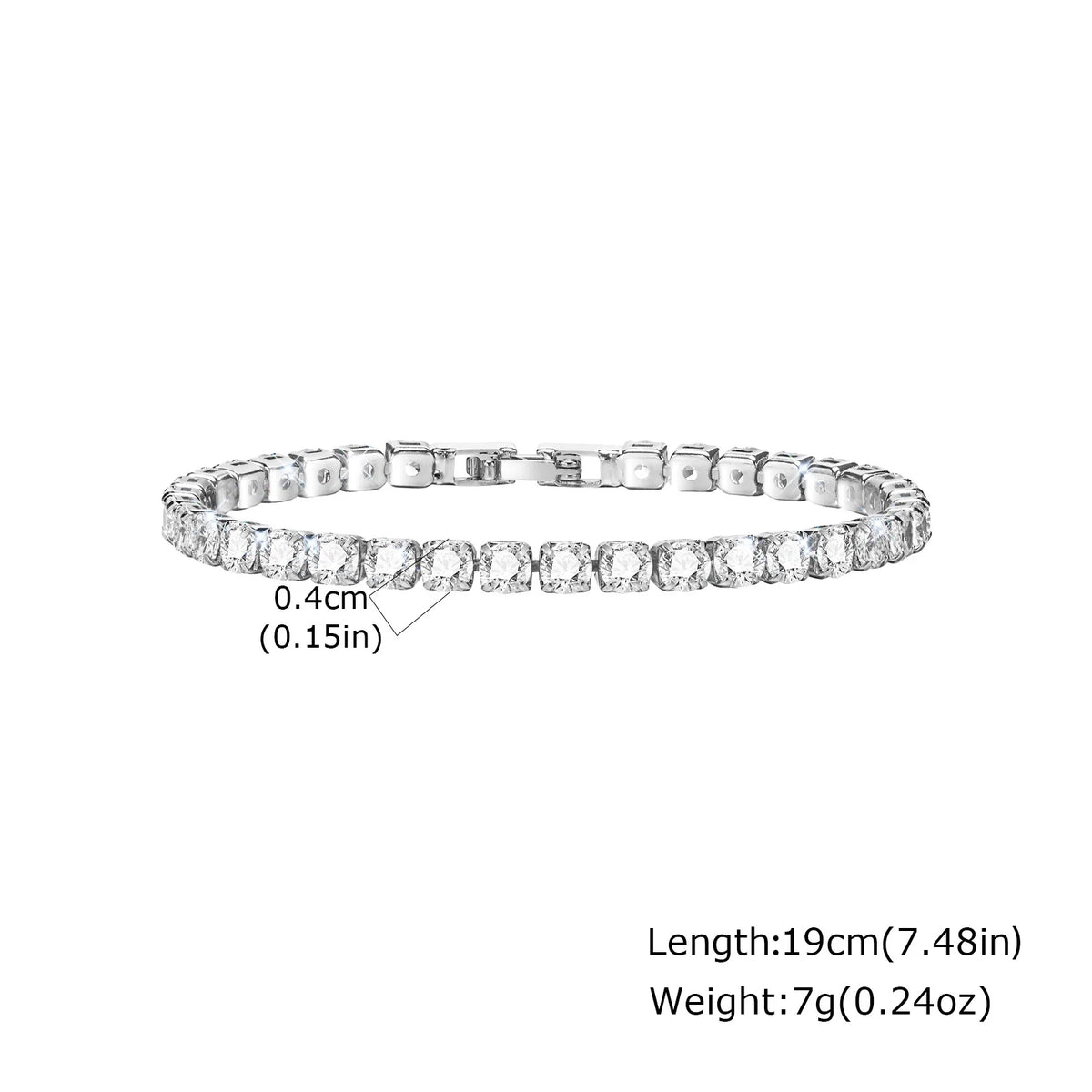 Women's 4mm CZ Tennis Bracelet – Silver-Plated Stacking Gift Tennis Bracelet SPOT 19cm-Silver