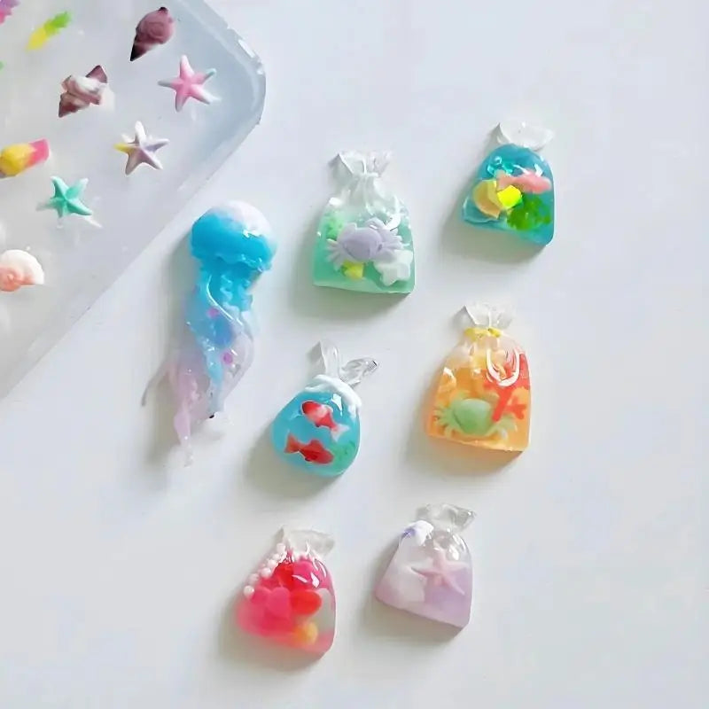 3D Ocean Silicone Nail Mold – Jellyfish Starfish Shell Art Nail Art Mold SPOT