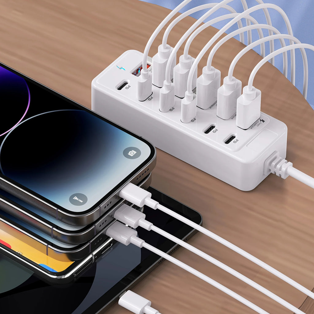 6-Port Fast-Charging USB Hub with Power Indicator | USB-C & USB-A USB Multi-Port Charger SPOT
