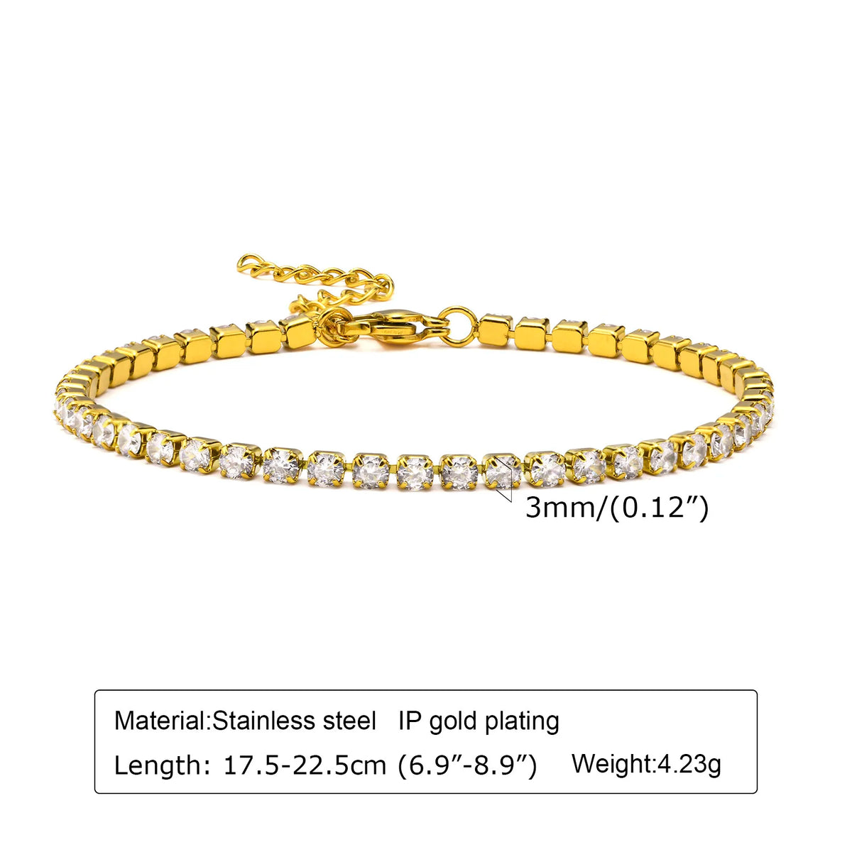 Women's CZ Tennis Bracelet – Gold Stainless Steel Adjustable CZ Tennis Bracelet SPOT BR-1241G