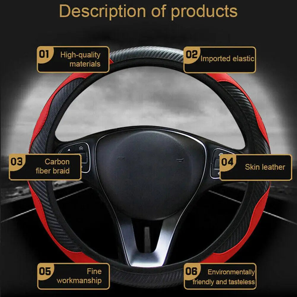 PU Leather Steering Wheel Cover – Fits 14.5–15.5 Inch Wheels Steering Wheel Cover SPOT
