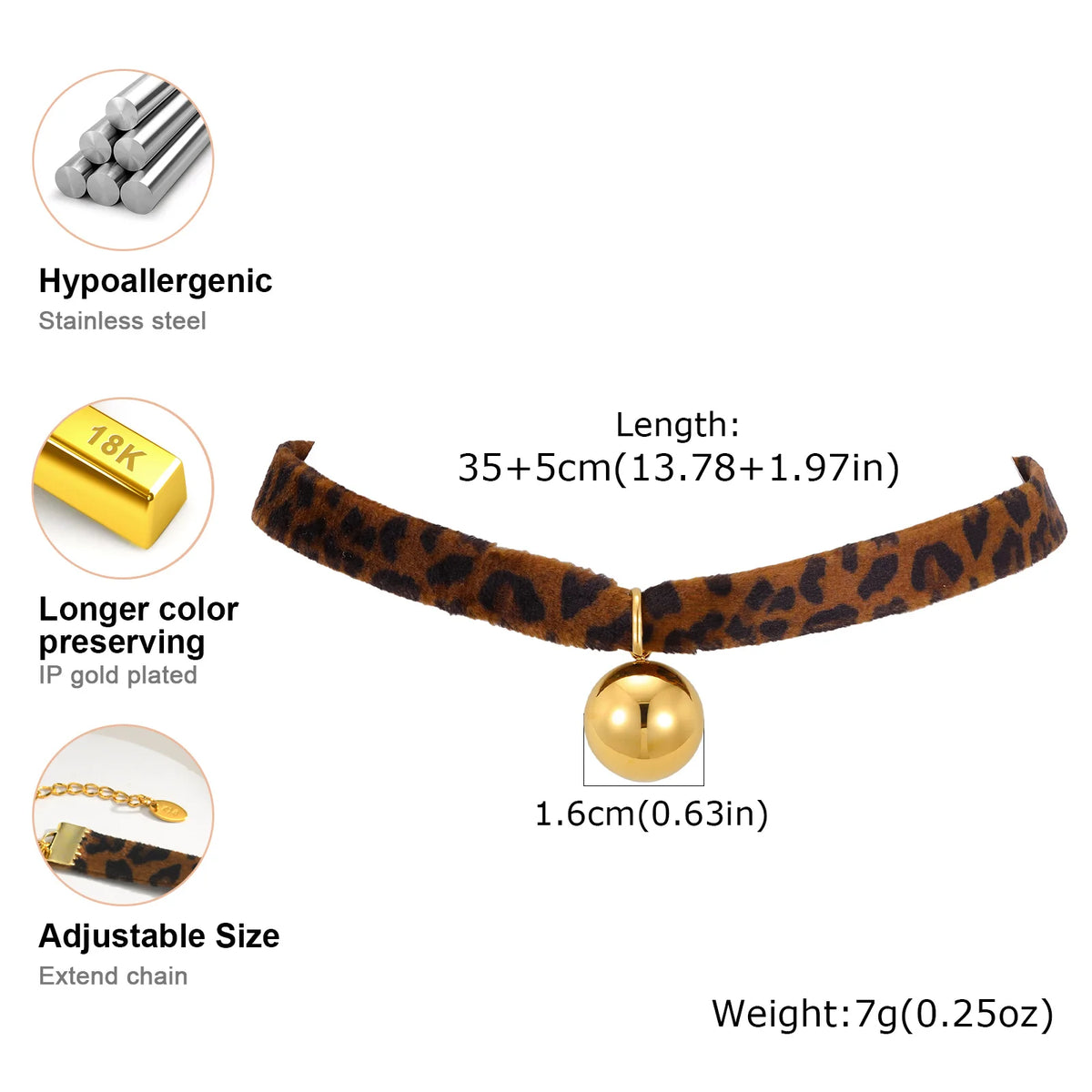 Leopard Print Choker Necklace – Stainless Steel Zirconia Charms Choker Necklace SPOT