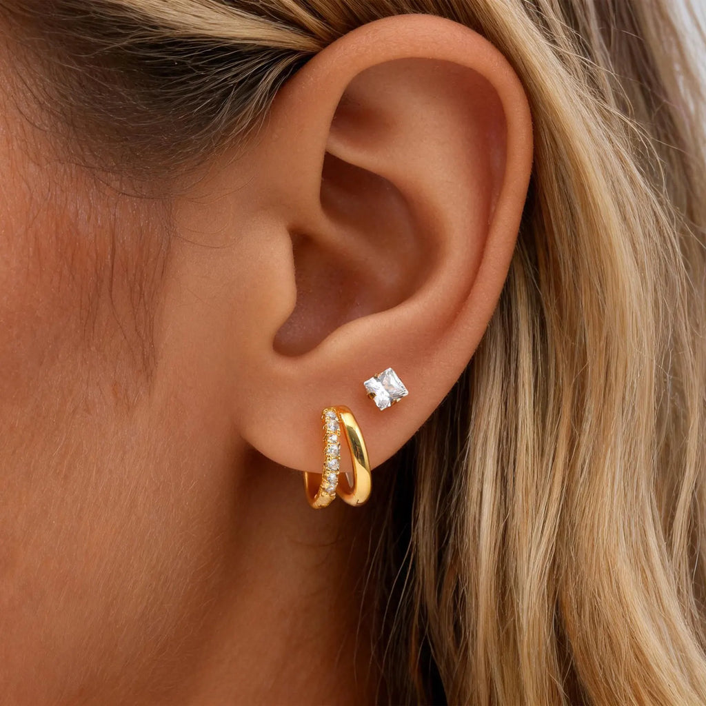 Geometric Huggie Hoop Earrings – Hypoallergenic CZ 2-Pack Huggie Hoop Earrings SPOT