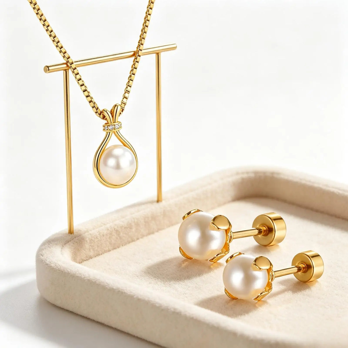 Faux Pearl Jewelry Set – 18K Gold Necklace & Earrings for Women Pearl Jewelry Set SPOT