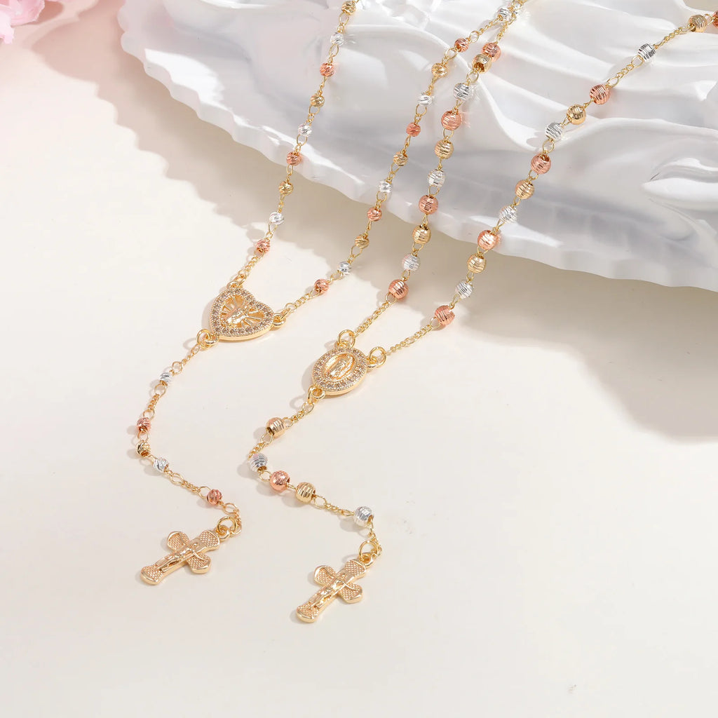 Virgin Mary St Benedict Rosary Beads Y Necklace | Gold Pendant Necklace SPOT