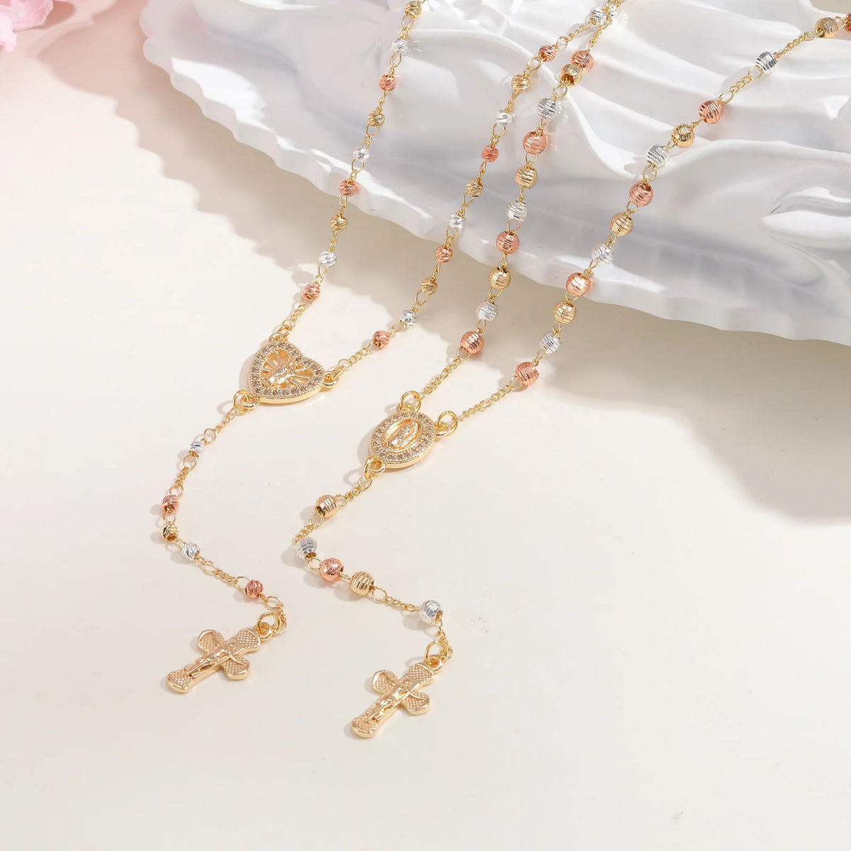 Virgin Mary St Benedict Rosary Beads Y Necklace | Gold Pendant Necklace SPOT