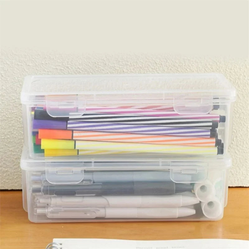 Large Transparent Pencil Box – Stackable PP Stationery Organizer Pencil Case Box SPOT