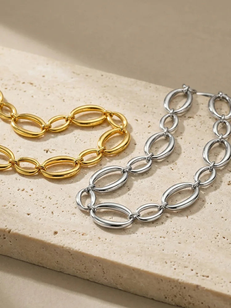 Chunky Oval Link Chain Necklace – Stainless Steel, Women Chain Necklace SPOT